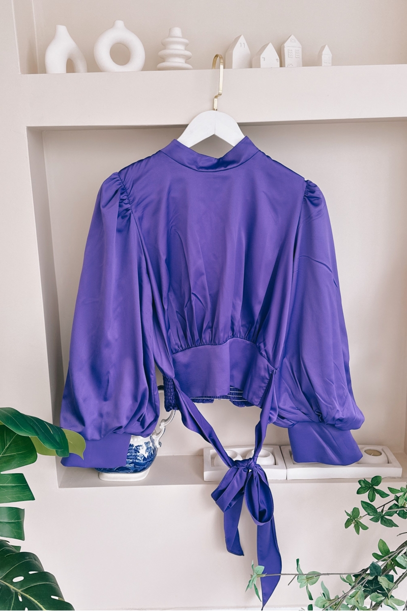MO252 Balon Kol Mor Saten Tunik 