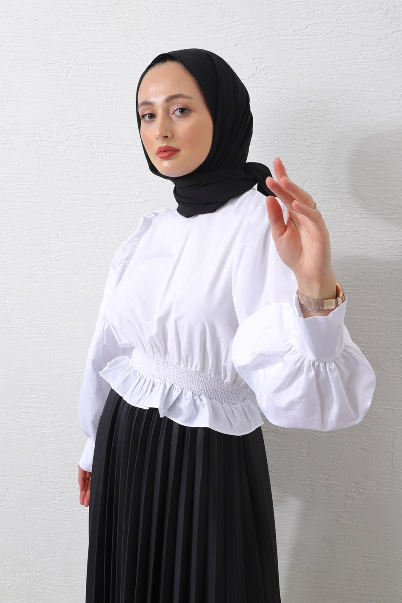 MO183 Beli Lastikli Balon Kol Gömlek